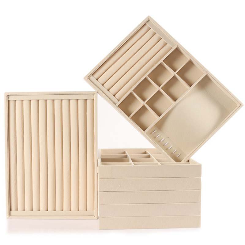 High Quality Beige Jewellery Storage Box Watch Holder Necklaces Rings Earrings Pendants Women Stand Series Velvet Jewelry Tray