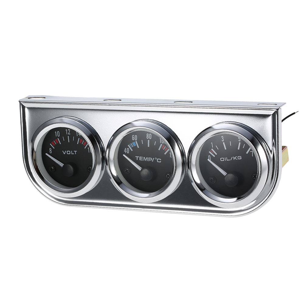 52MM Oil Pressure Fahrenheit Water Temperature Gauge Voltmeter Chrome 3 in 1 Gauge Kit Car Motorcycle Meter Oil Pressure Sensor