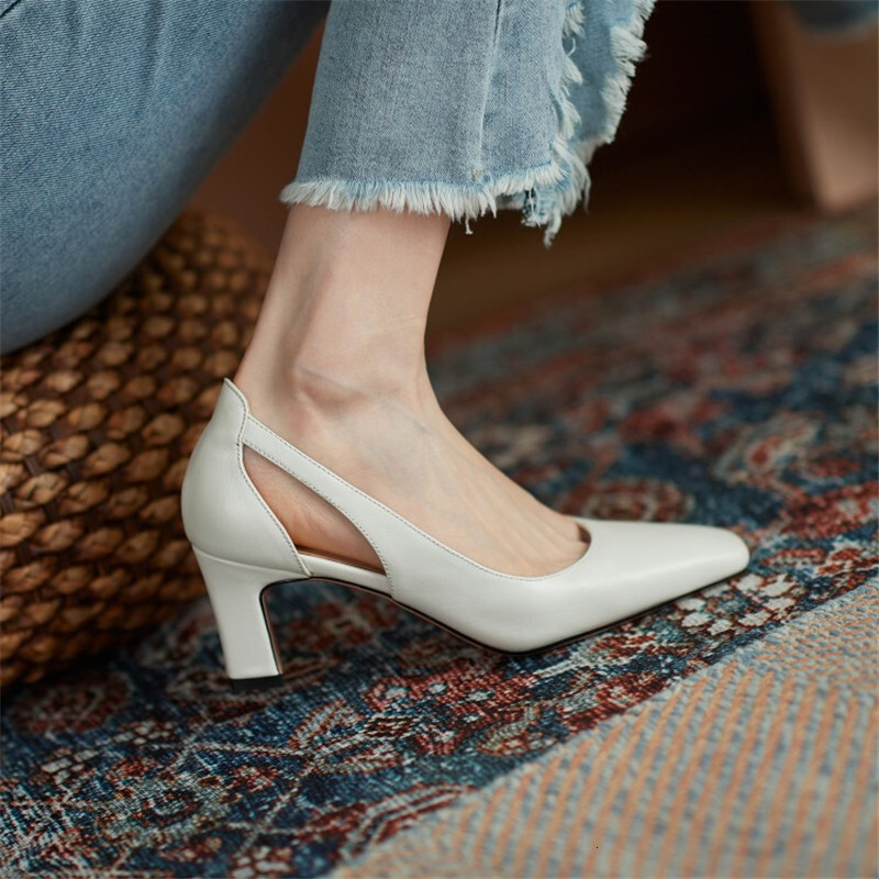 Genuine Leather Pumps Spring/Autumn Square Toe Chunky Heel For Women Sexy High Heels Women's Work Shoes