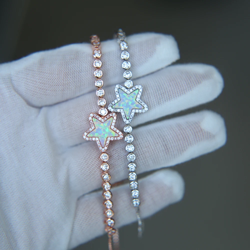 slider box chain tennis chain star charm fire opal star charm delicate teen girl women top quality Gem Christmas gift bracelet