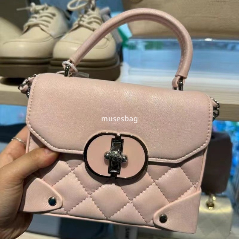Street trend niche design small fragrant wind diamond grid embroidery thread pink cute and sweet box bag new high-end niche chain small square bag