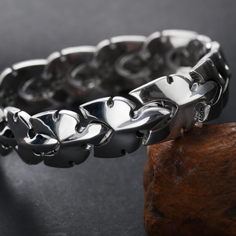 BOCAI s925 Pure Silver Jewelry Width Centipede Shape Japan and South Korea Personality Hipster Man Bracelet Smooth Free Shipping