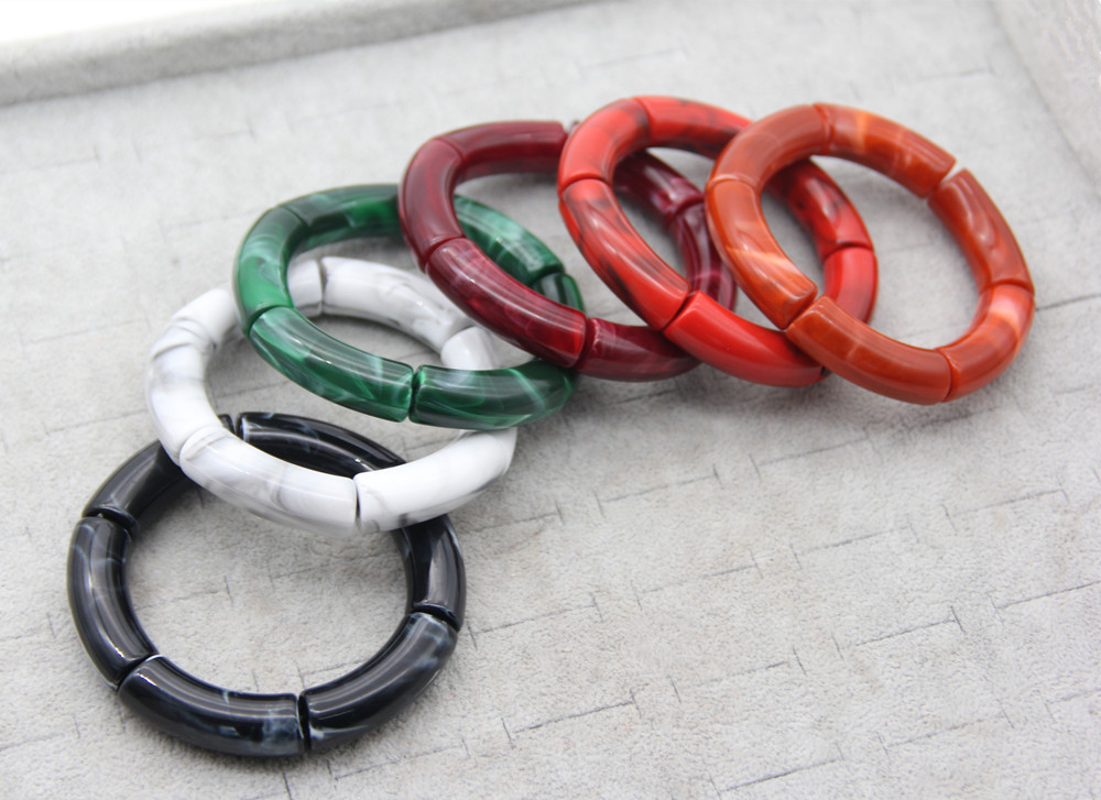 FishSheep Multi color Acrylic Bamboo Bracelets For Women Bohemian Resin Stretch Tube Beads Charm Bracelets & Bangles Jewelry