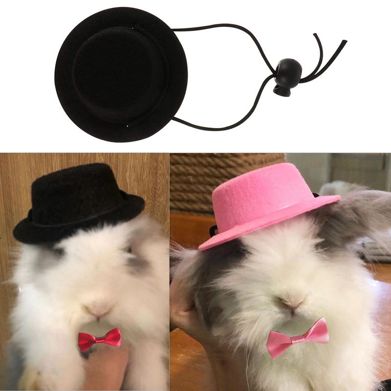 2Pcs/Set Guinea Pig Hat and Bowtie Hamster Costume Outfit Rats Chinchilla Cool Pet Rabbit Cap Hat Small Pet Items Accessories
