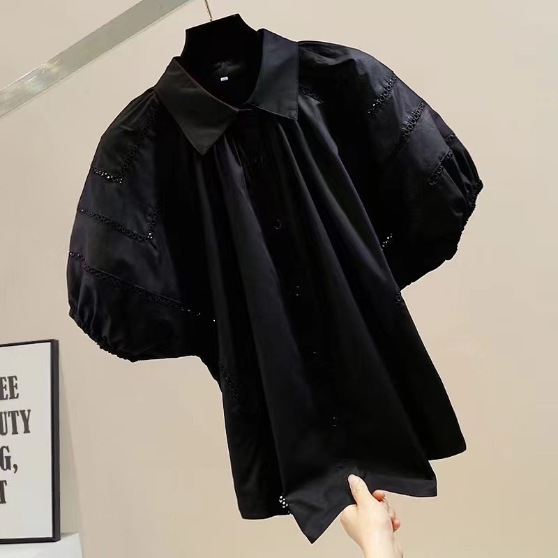 tops t shirt women tops women clothes Lapel Neck Spandex Striped Casual womens tops shirts women European women's breasted hollow bubble short sl