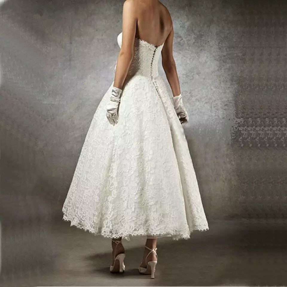 Delicate Lace Short Wedding Dresses 2021 Boho Sweetheart Tea Length A Line Wedding Gowns Custom Made Beach Garden Bridal Dress