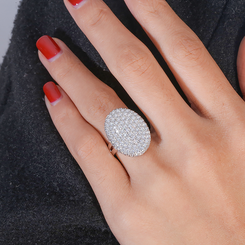 10k White Gold DF Color VVS1 Round Brilliant Cut Moissanite Party Ring Full Stone Oval Style