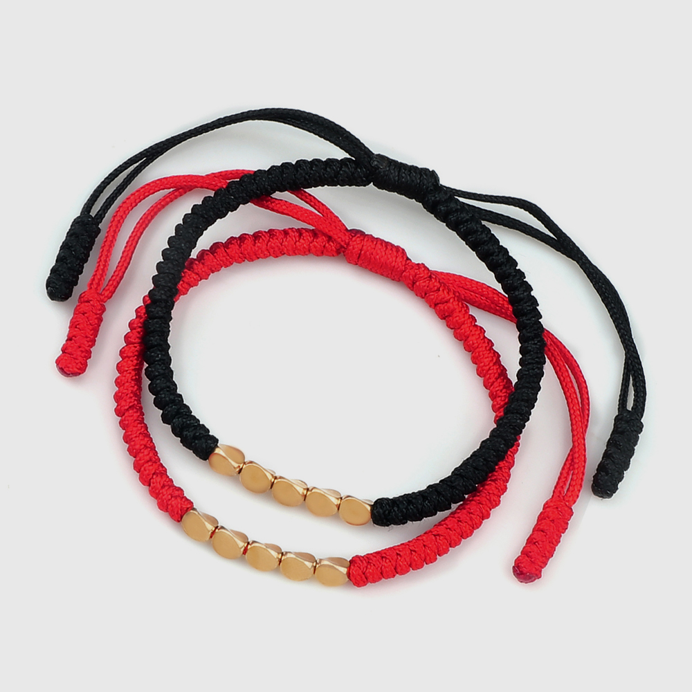 Handmade Tibetan Copper Beads Bracelet Adjustable Knots Pulling Buddhist Bracelets Lucky Ethnic Tibetan Red Thread Bangles Gifts