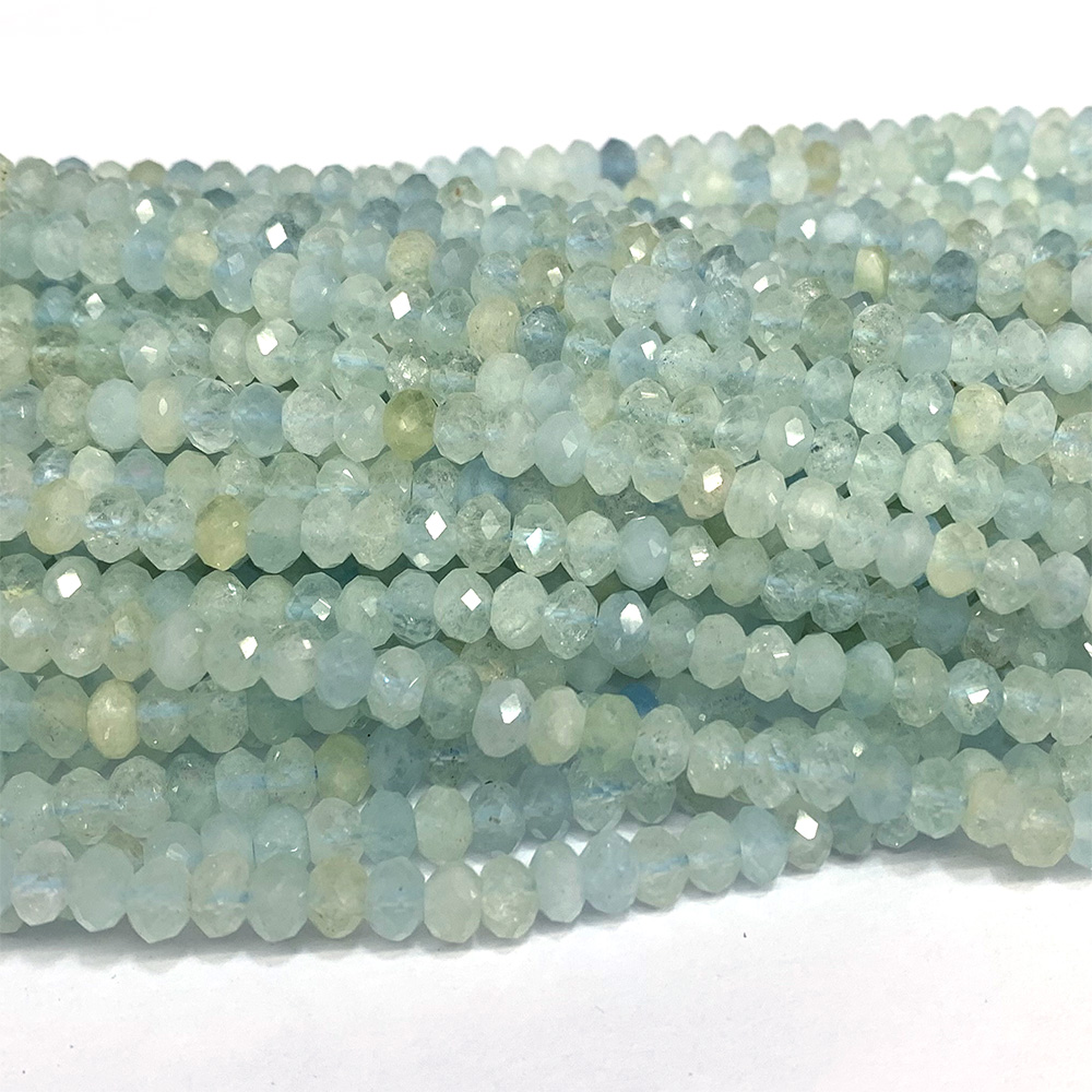 Veemak Aquamarine Natural DIY Necklace Bracelets Earrings Ring Faceted Small Rondelle Crystal Gemstones Beads For Jewelry Making