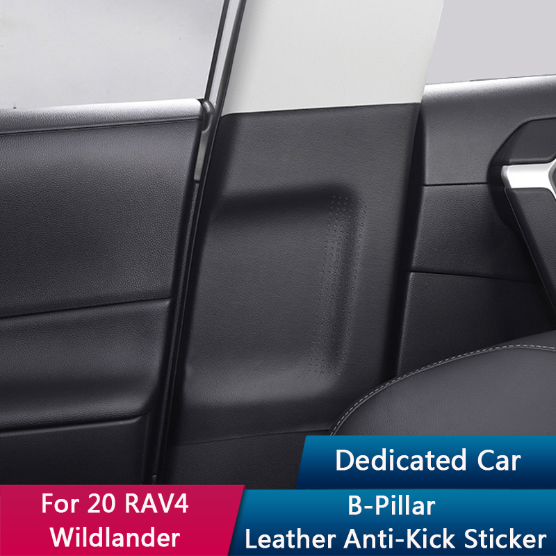QHCP Car Door B Pillar Anti-Kick Sticker Mats 1Pair Microfiber Leather Seat Belt Trim Pad Cover Protector For Toyota RAV4 20-22