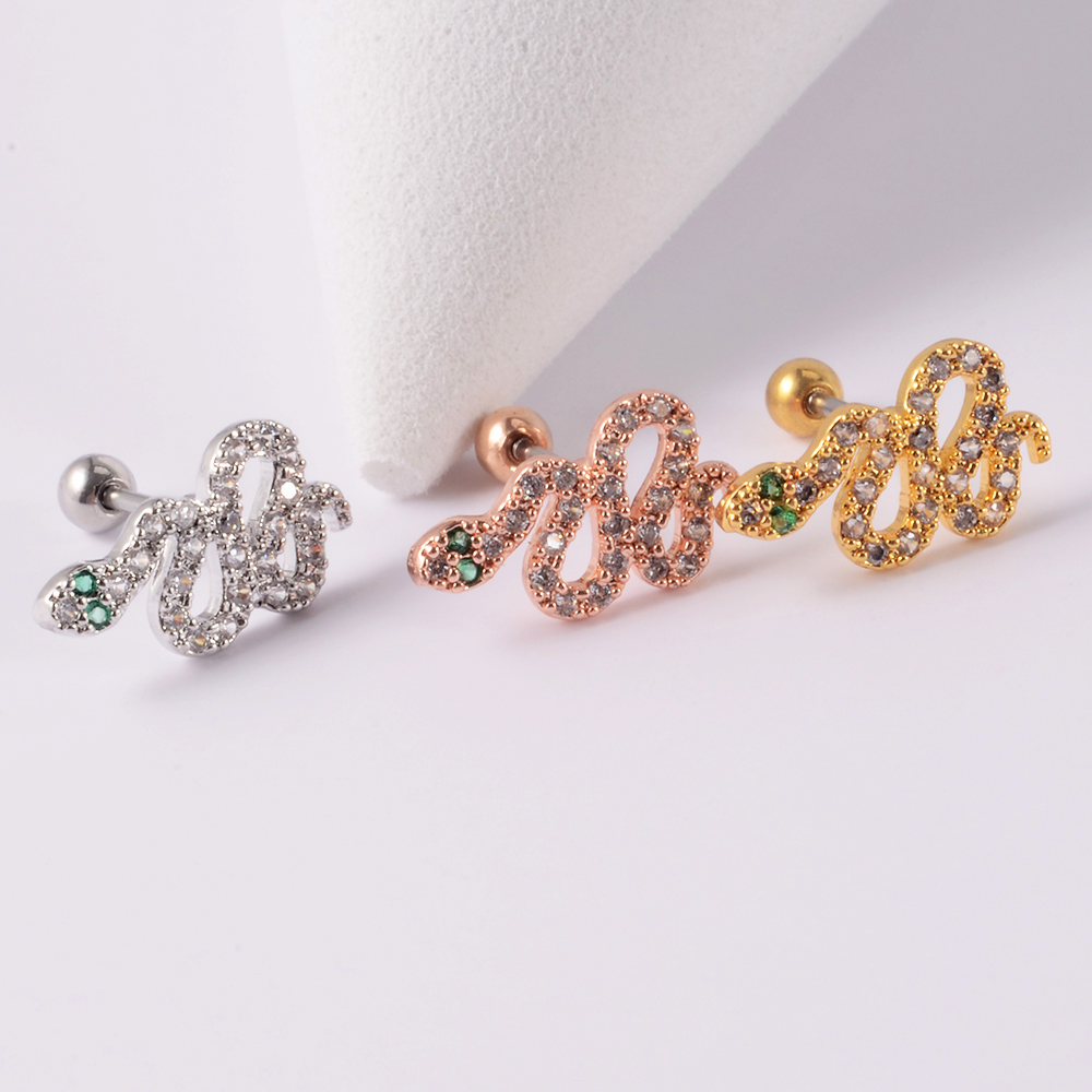 1PC 361L Surgical Steel Cz Ear Tragus Cartilage Crystal Lightning Snake Lobe Earrings Helix Earring Barbell Piercing Jewelry 20G