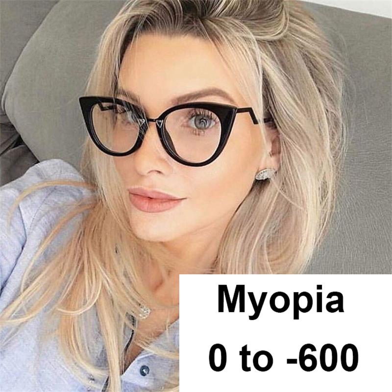 Anti Blue Light Computer Myopia Glasses Women Luxury Brand Cat Eye Eyeglasses Frame Vintage Transparent Glasses Degrees -2 -3.5