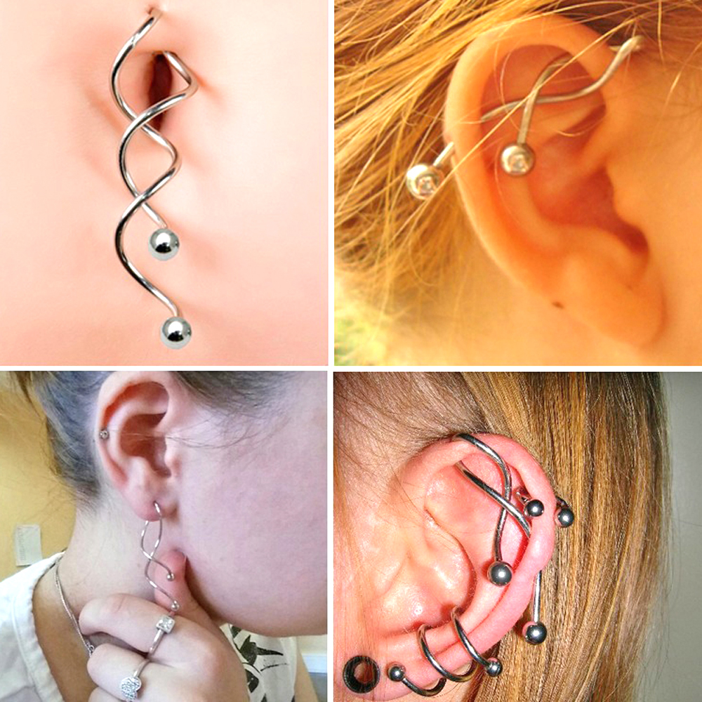 1PC Surgical Steel Industrial Barbell Ring Women Men Snake Straight Cartilage Earring Helix Unisex Ear Body Piercing Jewelry 14G