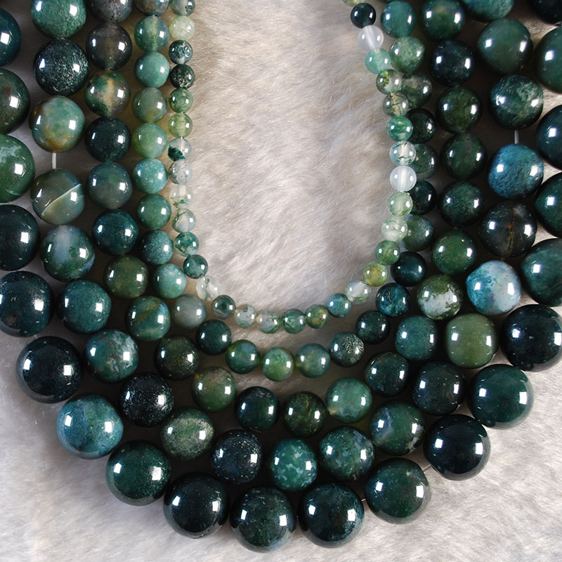 Natural Stone Moss Agates Round Gem Beads For Jewelry Making 4/6/8/10/12 MM DIY Bracelet Bulk Wholesale
