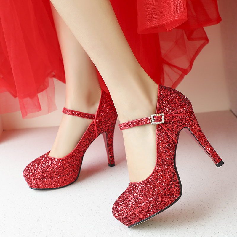 High Sequined Heels Woman Pumps Platform Red Gold Sier Heeled Party Office Wedding New Bridal Shoes Female ZOGEER 5812