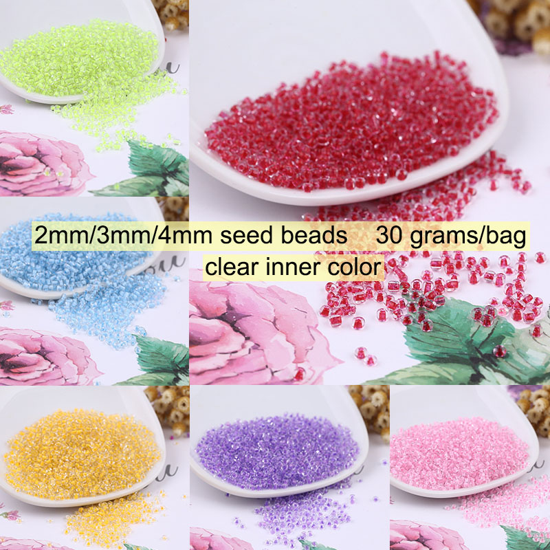 30 grams/bag Czech Glass Seed Beads Clear Inner Color 2mm/3mm/4mm Spacer Loose Beads For DIY Jewelry Making