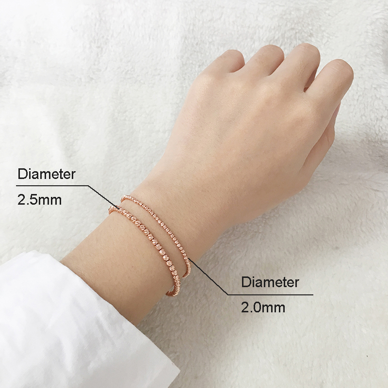 Sinya 18k Au750 Gold Laser Beads Strands Bracelet for Baby Kids Ladies Girls Women Length From 12cm to 22cm Bead Diameter 2.5mm