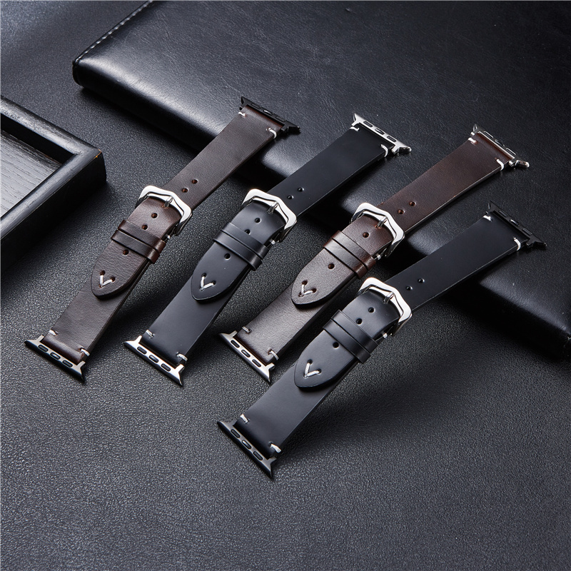 Oil Wax Cowhide Leather Strap for Apple Series 8 7 6 5 4 3 SE Watch Bracelet 38mm 40mm 41mm 42mm 44mm 45mm Watchbands for iwatch