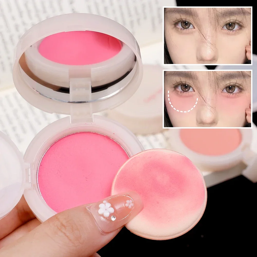 6 Colors Blush Makeup Palettewith Mirror and Finger Puff Monochrome Blush Waterproof Cheek Tint Velvet Matte Contouring Blusher