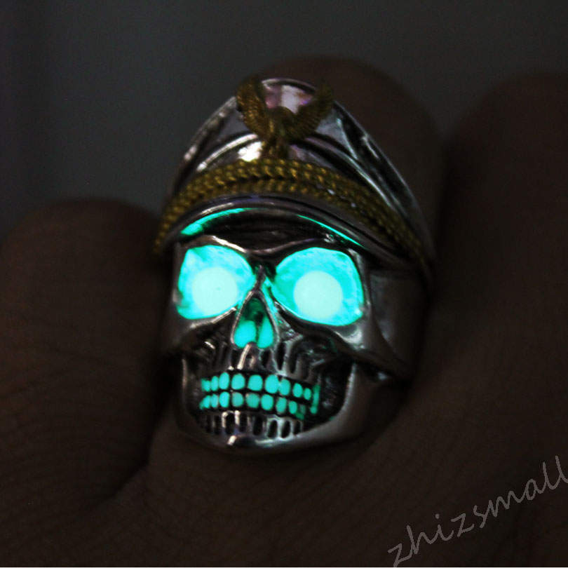 New glow ring Officer skull Ring men women Glowing Ring Luminous World War II Germany rings punk gift Glow In The Dark Jewelry