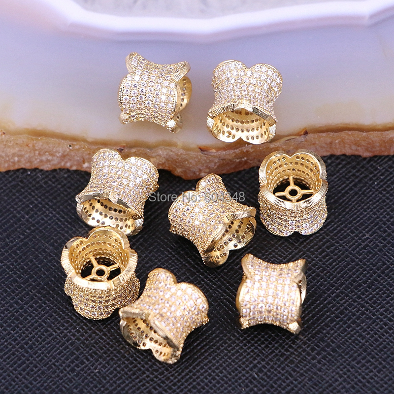 10PCS ZYZ183-9607 Micro Pave CZ Flower Connector Beads Fits charm bracelets Necklace Beads For Jewelry Making