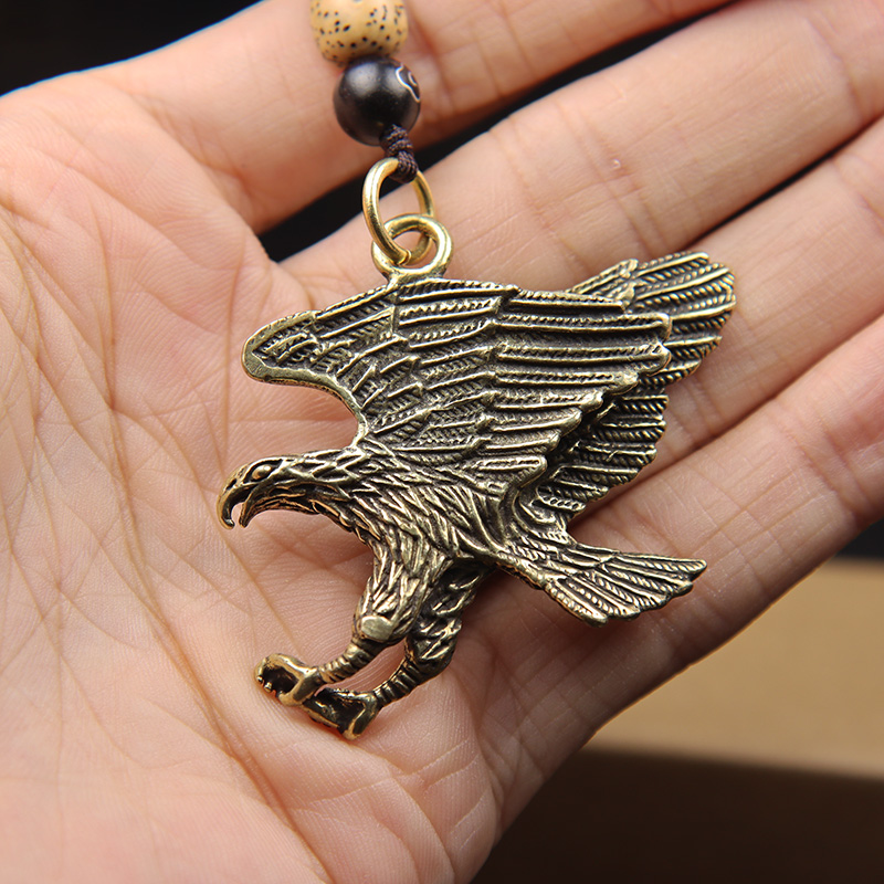 Flying Eagle Lanyard Pendants for Keychain Jewelry Vintage Brass Animal Bird Figurines Car Key Ring Hangings Charm Trinket Gifts