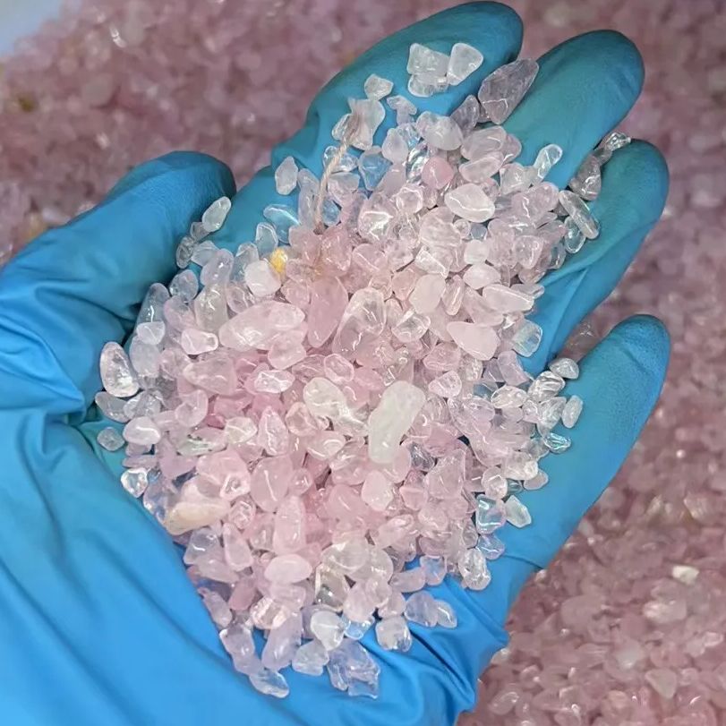100g/bag Natural Pink Crystal Gravel Rose Quartz Crystal Gravel Stone Rock Chips Lucky Healing Natural Stones and Minerals 5-7mm