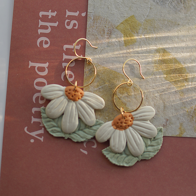 Sector Pendant Flower Brass Ring Antique Dangle Multi Colors Handmade Unique Polymer Clay Spring Gift Earring Sets Party Jewelry