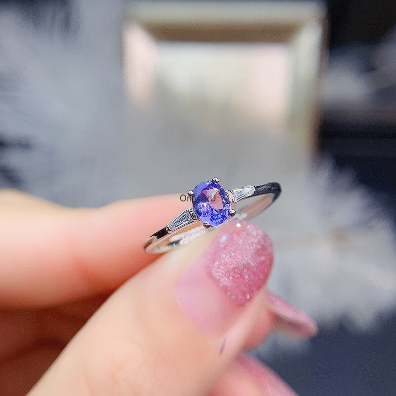 Genuine Natural Tanzanite 925 Sterling Silver New Women Rings for Engagement Wedding Anniversary Gift Support Test Trendy 4*5mm