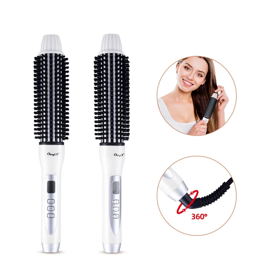 CkeyiN Electric Hair Brush Tourmaline Ceramic Curling Straightening Brush for Women LCD Display Styling Straightener Hot Comb