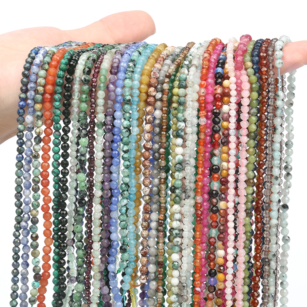 2/3/4mm Faceted Natural Stone Rose Quartz Agates Waist Seed Round Spacer Beads for Jewelry Making Diy Bracelet Necklace 15 Inch