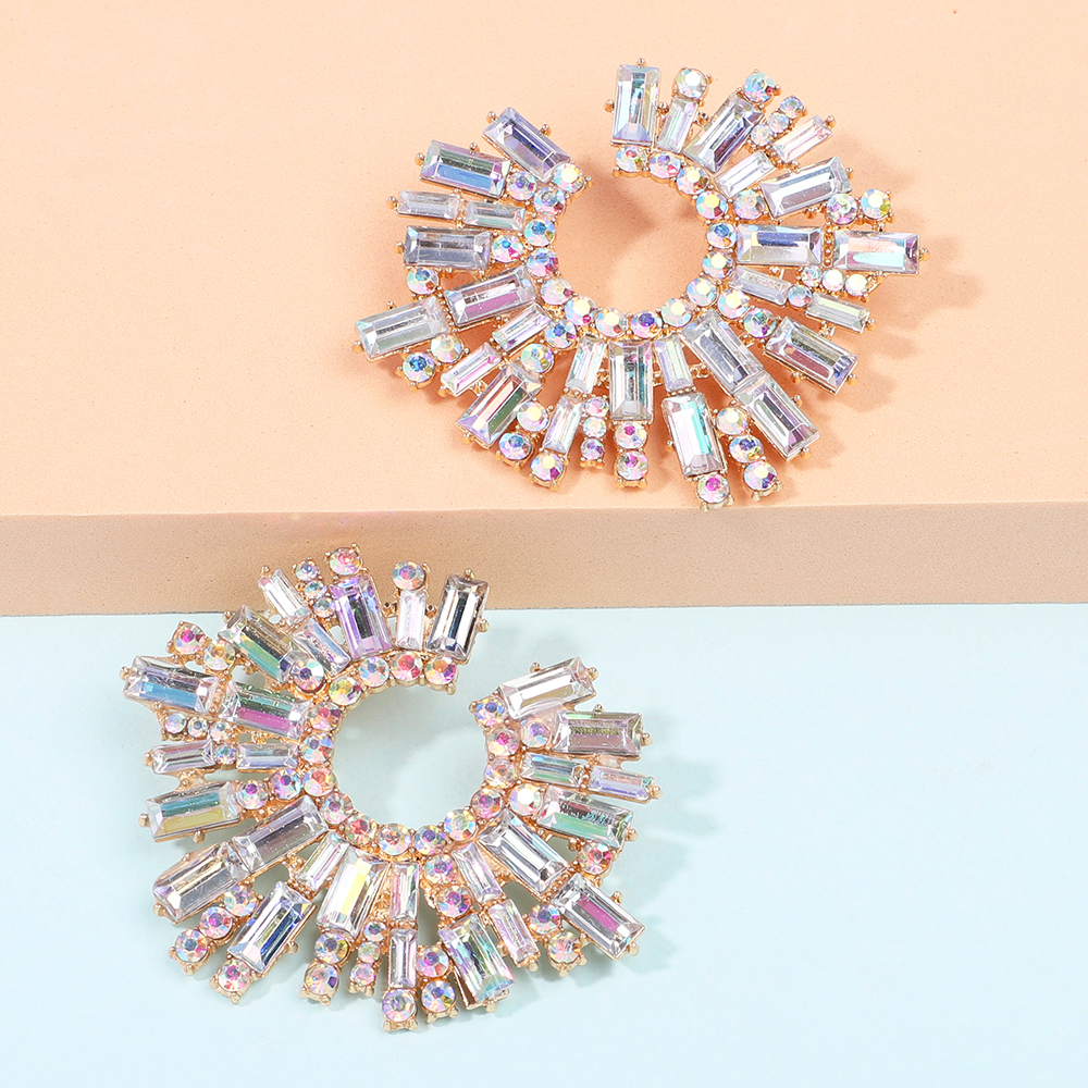 Luxury Round Big Stud Earrings For Women Girl Trend Ear Accessories Boho Colorful Geometric Rhinestone Brincos Vintage Jewelry