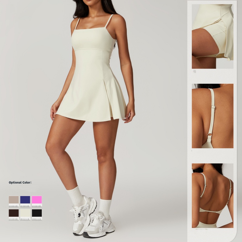 Womens Yoga Outfits Solid Lapel Tennis Dress for Women Female Sleeveless Sport Training Running Fitness Shorts Dress Golf Dress