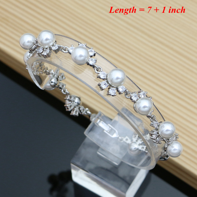bride Silver 925 Jewelry Set Freshwater Pearls Bracelet Earring Ring Necklace Best Gift for Women/Mom/Wife/Sister/Best Friend