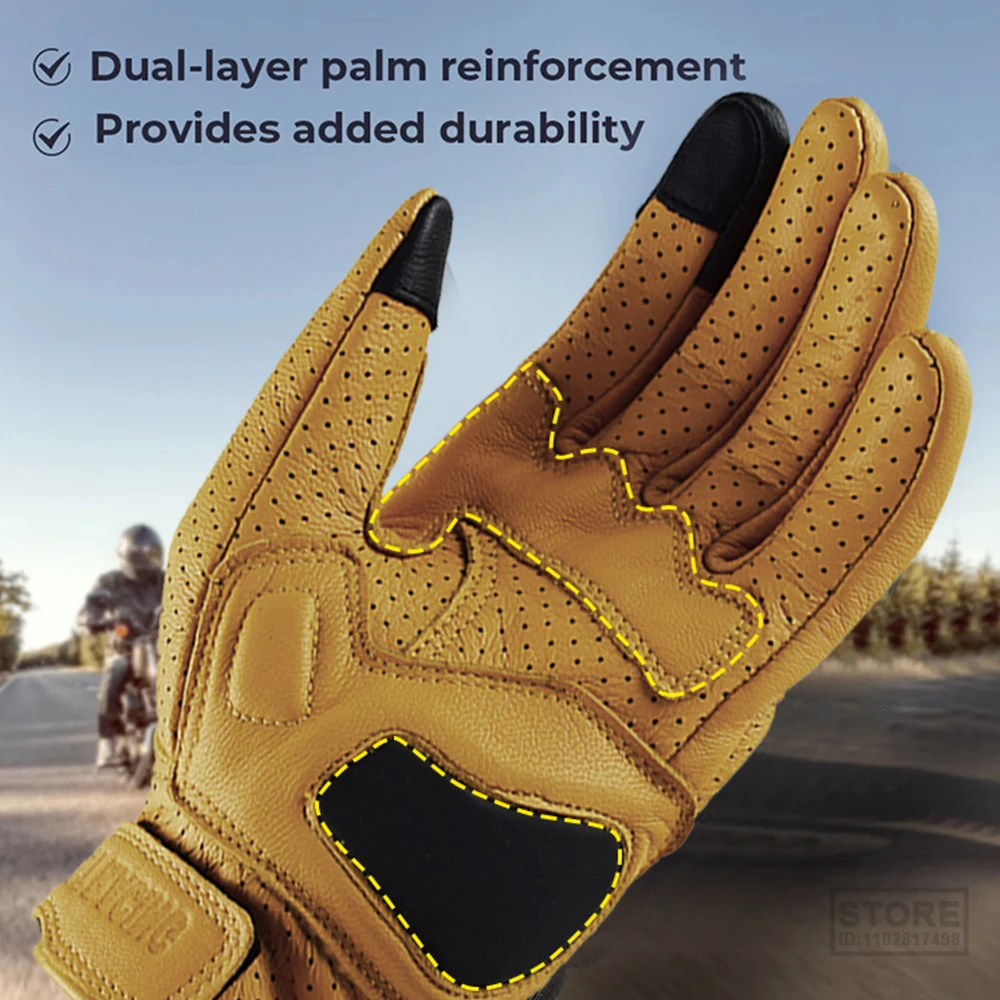 Breathable Motorcycle Gloves Genuine Leather Guantes Moto Motorbike Windproof Cycling Racing Men Women Goatskin