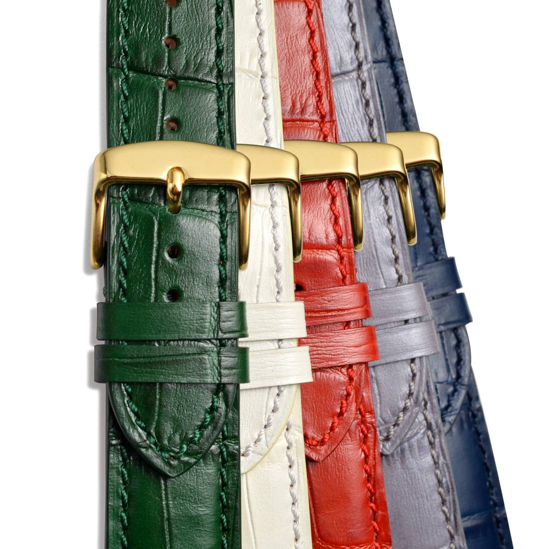 WOCCI Leather Watch Band 18mm 19mm 20mm 21mm 22mm Alligator Embossed Watch Strap for Men Women Gold Buckle
