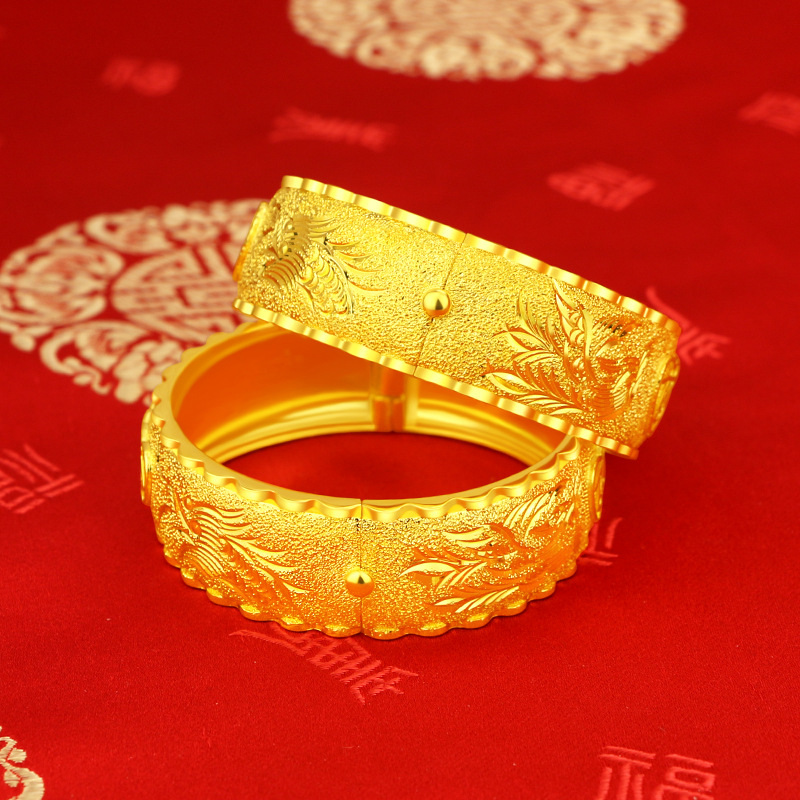 18K Gold Bracelet for Women Bride Wedding Engagement Phoenix Matte Hand Chain Bangles Bracelets Fine Yellow Gold Jewelry Gift