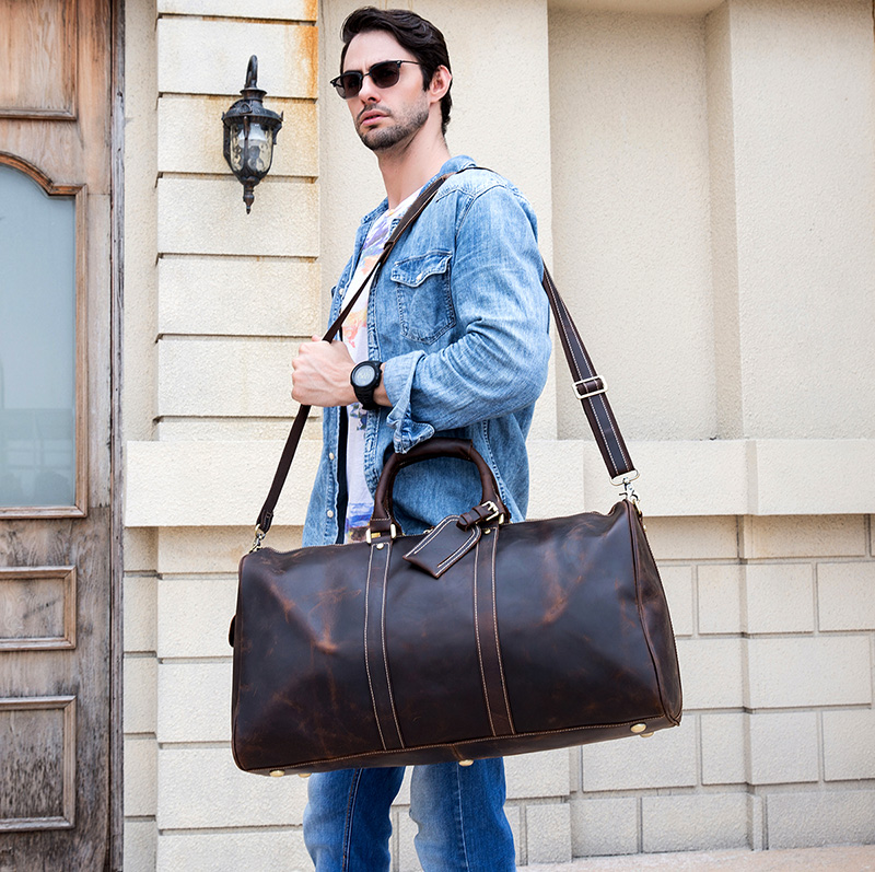 Free Shipping Vintage Men Genuine Leather Travel Tote Big Weekend Man Cowskin Duffle Bag Hand Lage Male Handbags Large 60cm Designer Bag Luxury Bag To