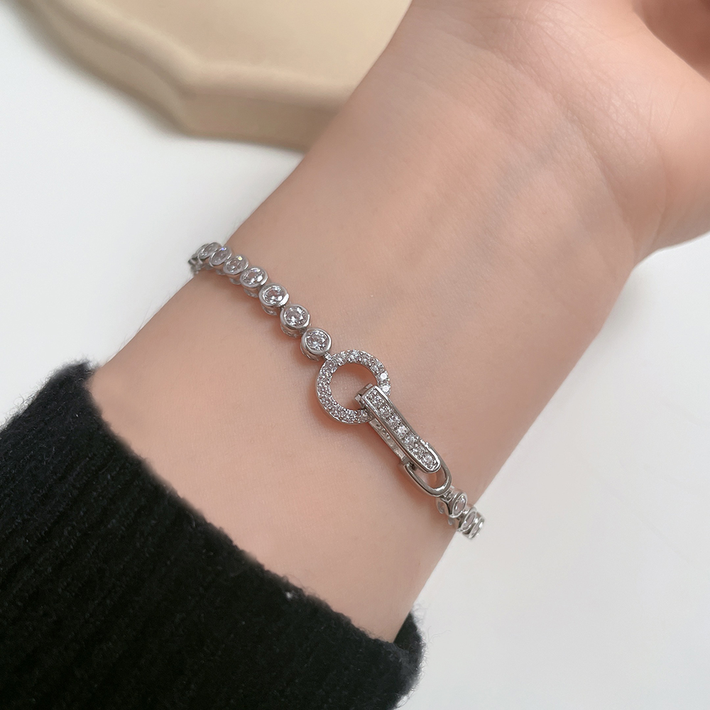 Real 925 Silver 15-19CM Bracelet 3MM Shiny Cubic Zirconia Lovely Jewelry Eternal Wedding Gift Beautiful Fine Jewellery For Women