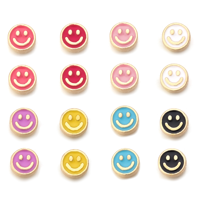 20pcs/Lot 8mm Smile Face Enamel Beads For Jewelry Making Loose Spacer Charms Diy Bracelet Neklace Accessories Wholesale
