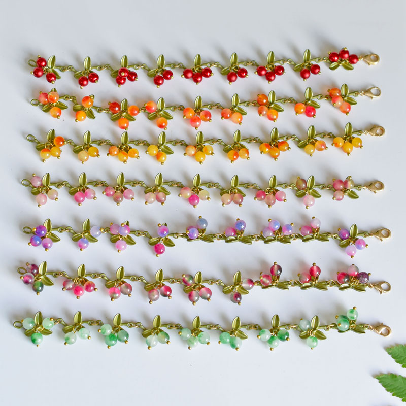 Romantic Sweet Colorful Beads Crystal Bracelet Bangles For Women Cute Elegant Vintage Plant Leaves Jewelry Accessories