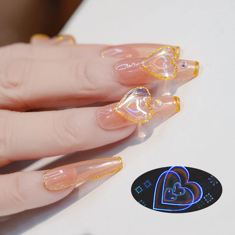 Holographic Aurora Nail Foils Women Girls Love Heart Cellophane Paper Laser Nails Film Star Self Adhesive 3D Nail Art Sticker