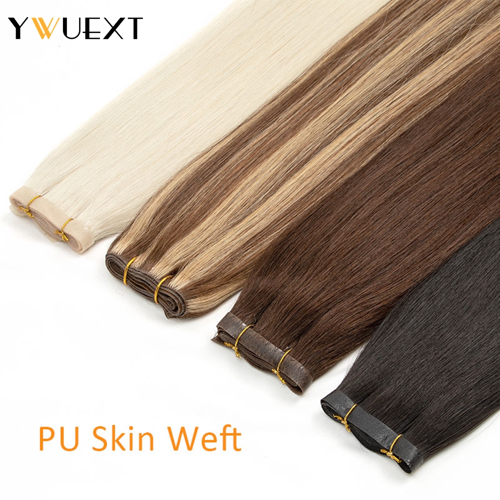 YWUEXT Straight Long Tape Weft Hair Extensions 12"-24" 120cm Long PU Skin Flat Weft Natural Inject Hair Bundles 80-100g