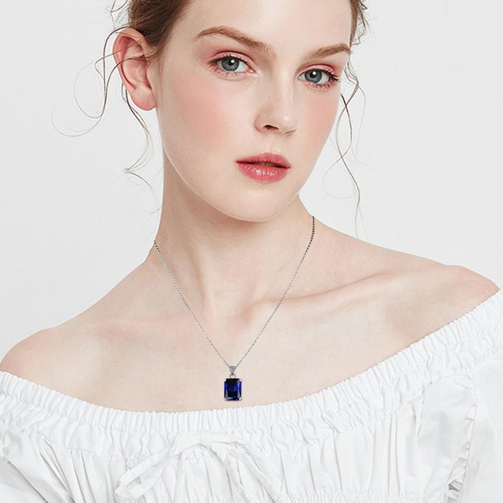 Szjinao S925 Sterling Silver Necklace Pendants For Women Sapphire Gemstone Classic Fine Jewelry Simple Pendant Blue Colar Bijoux