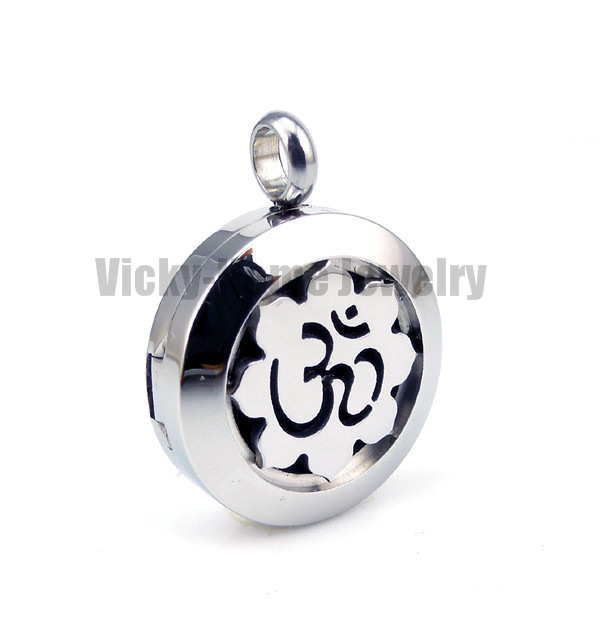 Lotus with OM Essential Oils Diffuser Locket Aromatherapy Locket Necklace Free Pads