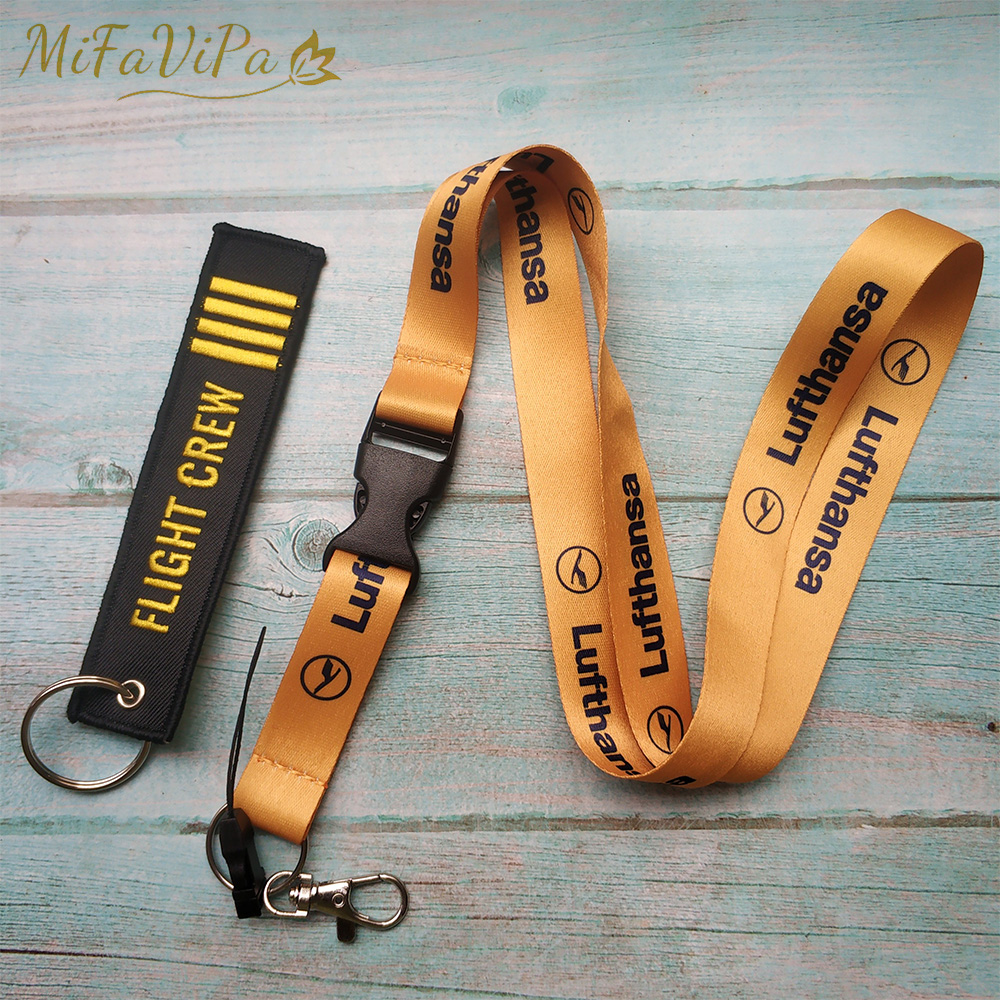 2 PCS MiFaVipa Yellow Lufthansa Neck Strap Chaveiro Flight Crew Key Chain A320 Neo Llavero Lanyard Keychain for ID Card Key Fobs