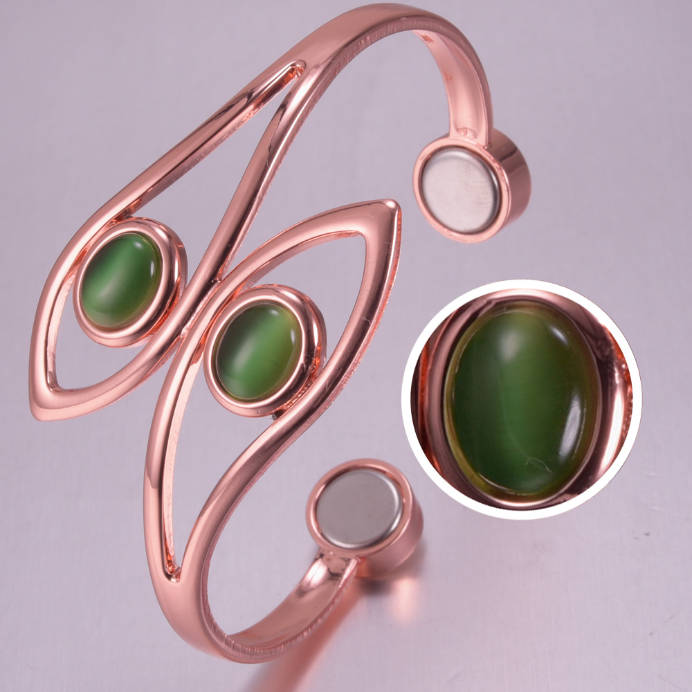 Dolphin Pure Copper Bracelets for Women Green Artificial Opal Magnetic Bangles Benefits Simple Adjustable Cuff Jewelry Female