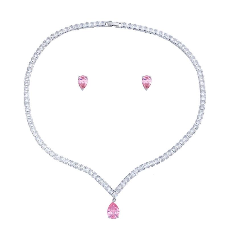 Ins Choucong Top Sell Wedding Jewelry Sets Luxury Jewelry 18k White Gold Fill Water Drop Pink 5A Cubic Zircon Party Gorgeous Party Women Stud Earring 