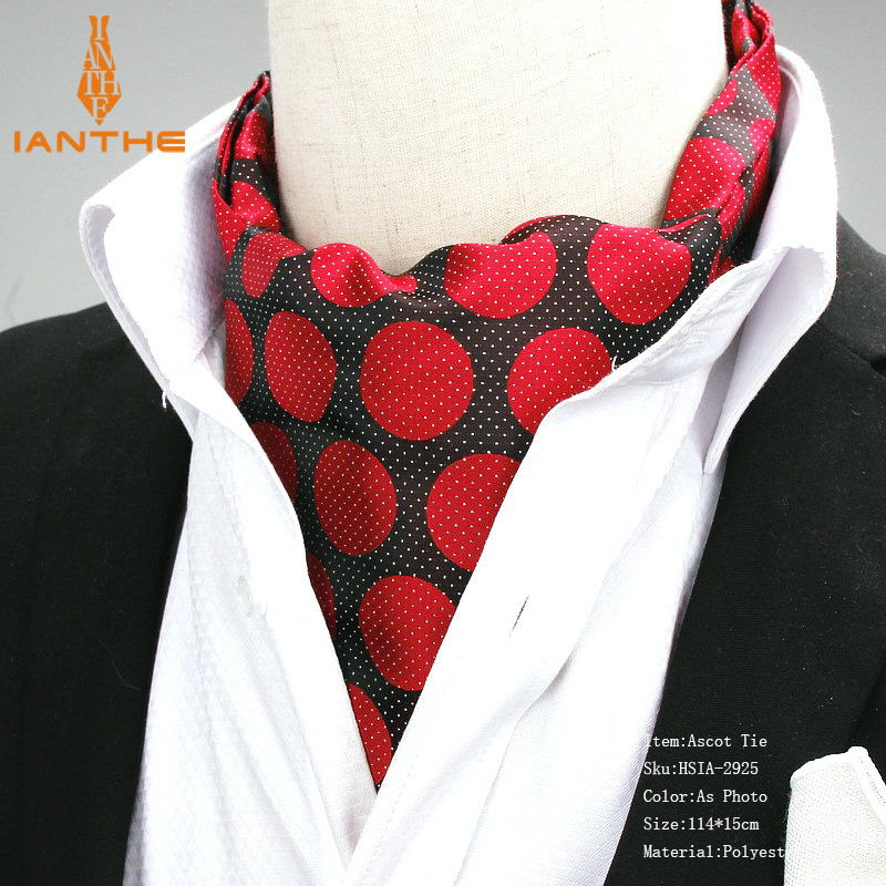 2018 Brand New Polyester Jacquard Men's Vintage Dot Jacquard Mens Long Cravats Novelty Wedding Slim Ascot Tie For Men Neckties