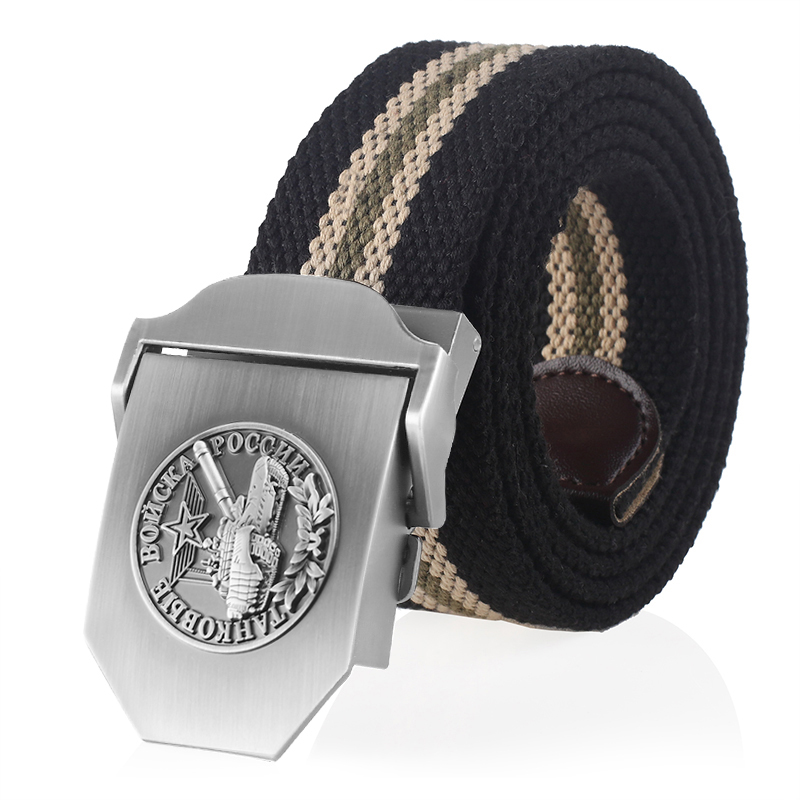 BOKADIAO Men&Women Canvas Belt Russian Tank Troops Metal Buckle Jeans Waistband Soviet Army Tactical Belt for Men Military Strap
